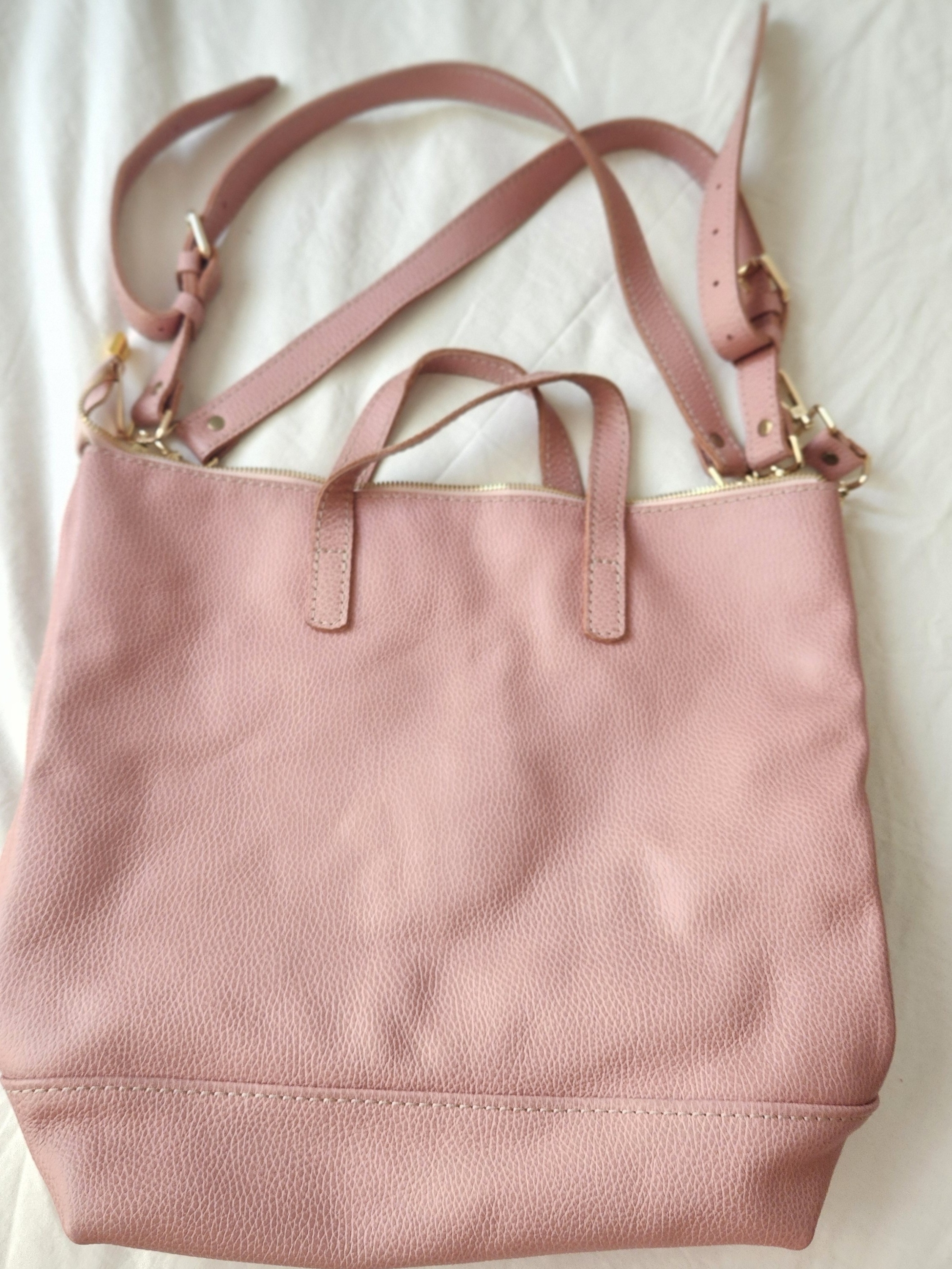 Convertible Backpack / Purse / Tote Blush Pink Genuine Leather With Gold Accents